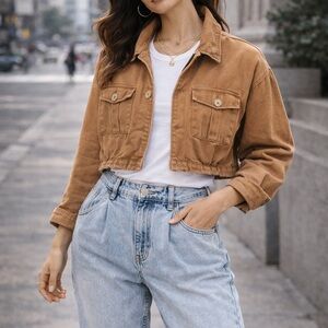 Black Label Women's Brown Cropped Jean Jacket